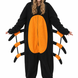 Adult Black and Orange Spider Kigurumi with Attached Legs