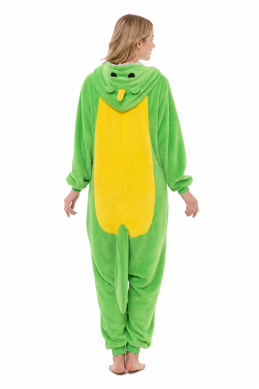 Adult Hooded Bright Green Dinosaur Kigurumi Onesie with Tail - Image 4