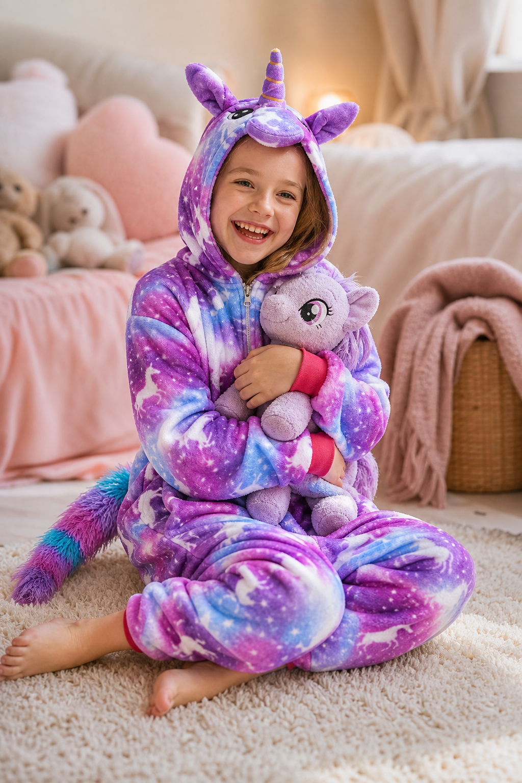 Kids' Hooded Blue and Purple Galaxy Unicorn Kigurumi Costume Onesie - Image 6