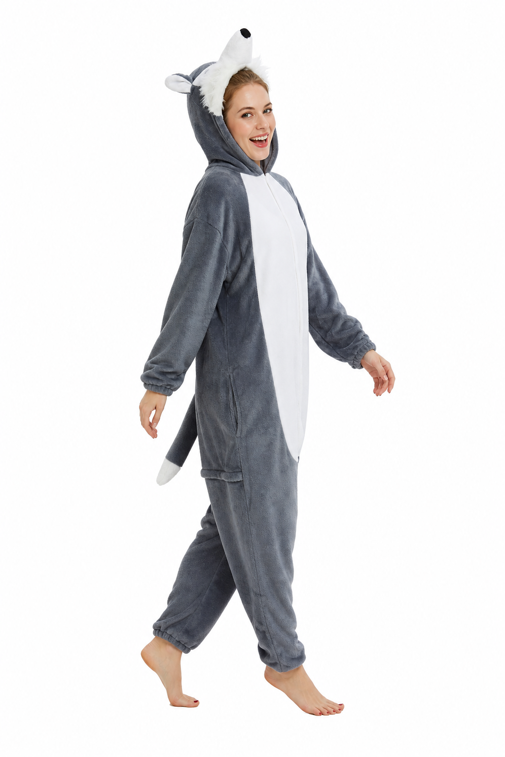 Adult Soft Grey Wolf Plush Kigurumi Onesie - Image 2