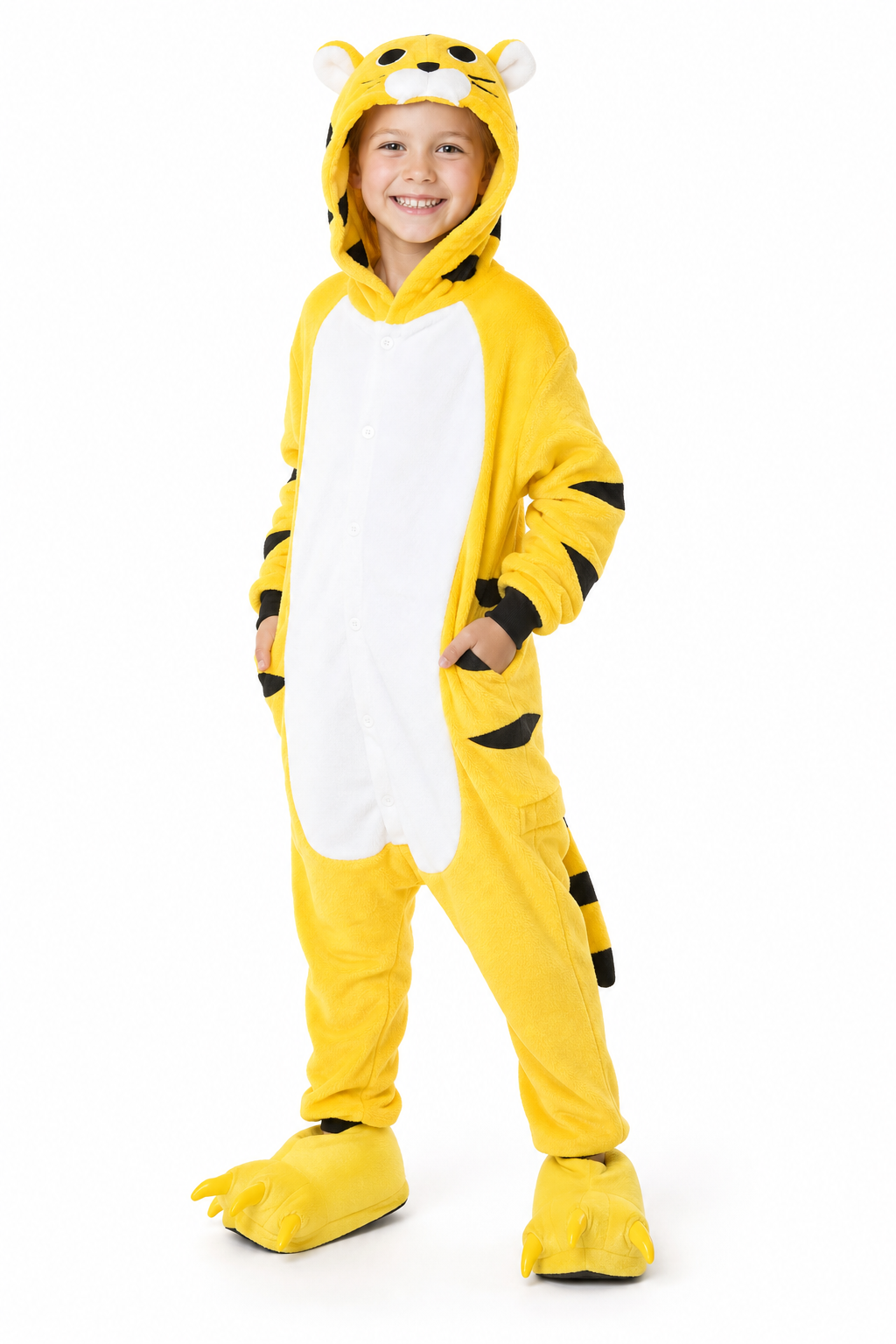 Kids' Hooded Yellow Tiger Kigurumi Onesie - Image 3
