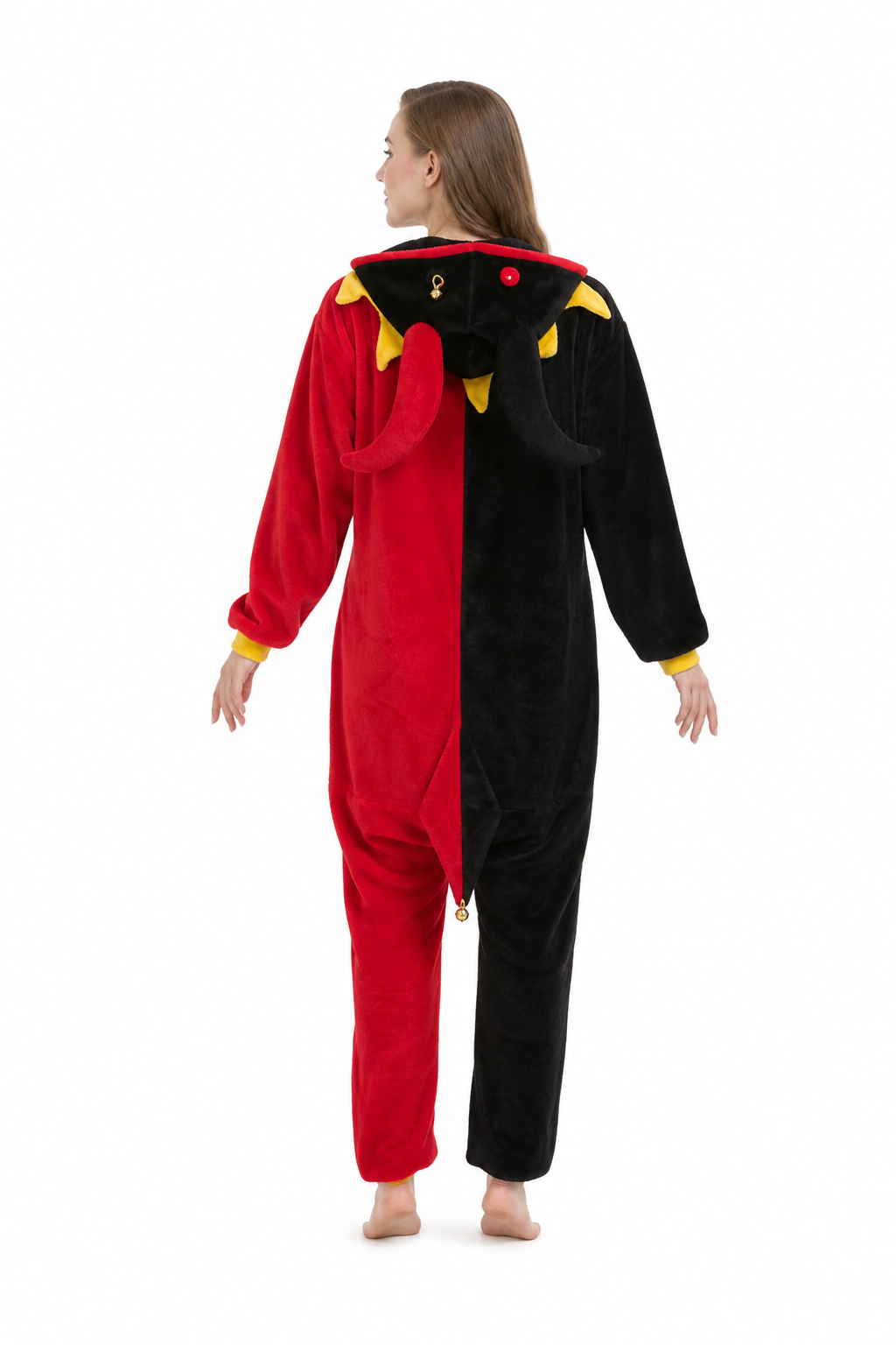 Adult Hooded Red & Black Jester Kigurumi Onesie - Image 4