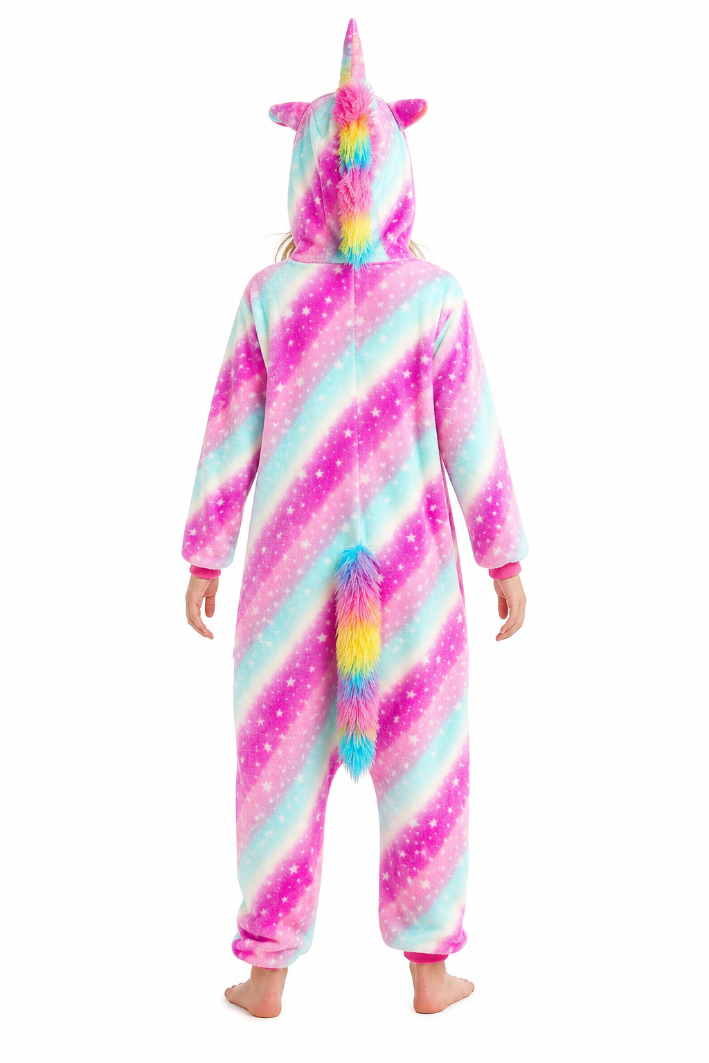 Kids' Hooded Pink and Blue Star Swirl Unicorn Kigurumi Onesie - Image 4