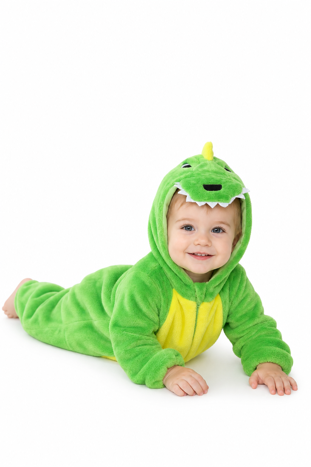 Green Baby Plush Dinosaur Onesie with Yellow Belly - Image 5