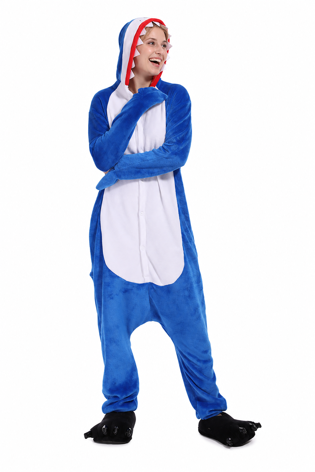 Adult Blue Shark Kigurumi Onesie with Teeth Hood - Image 3