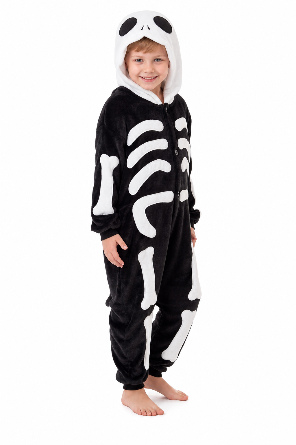 Kids' Hooded Halloween Black Skeleton Kigurumi Onesie - Image 3