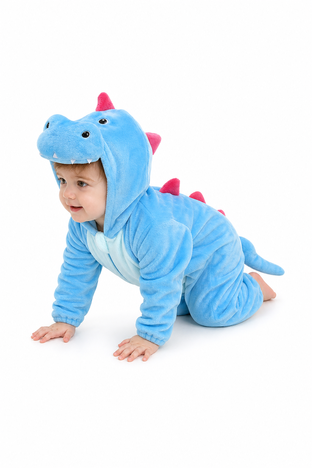 Bright Blue Plush Dinosaur Baby Kigurumi Onesie - Image 2