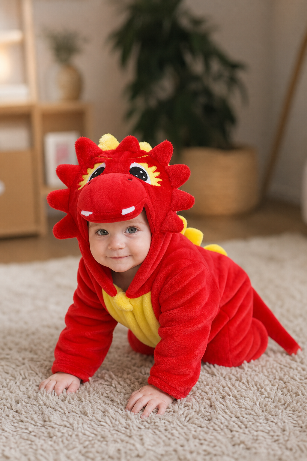 Cozy Baby Red Dragon Plush Hooded Kigurumi Onesie - Image 6
