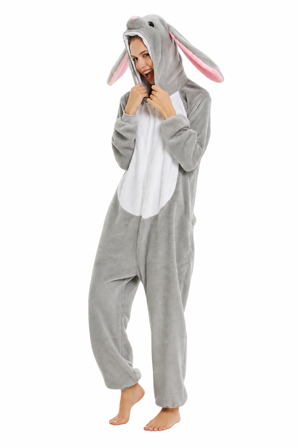Adult Hooded Grey Bunny Kigurumi Onesie - Image 3