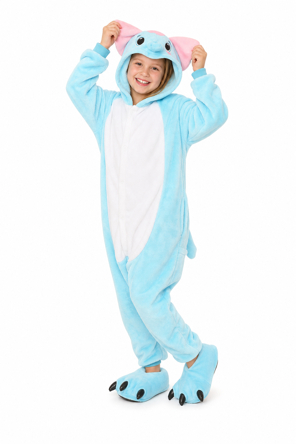 Kids' Hooded Light Blue Elephant Kigurumi Onesie - Image 3