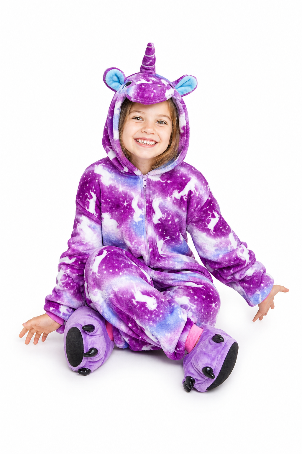 Kids' Hooded Purple Galaxy Unicorn Kigurumi Costume Onesie - Image 5