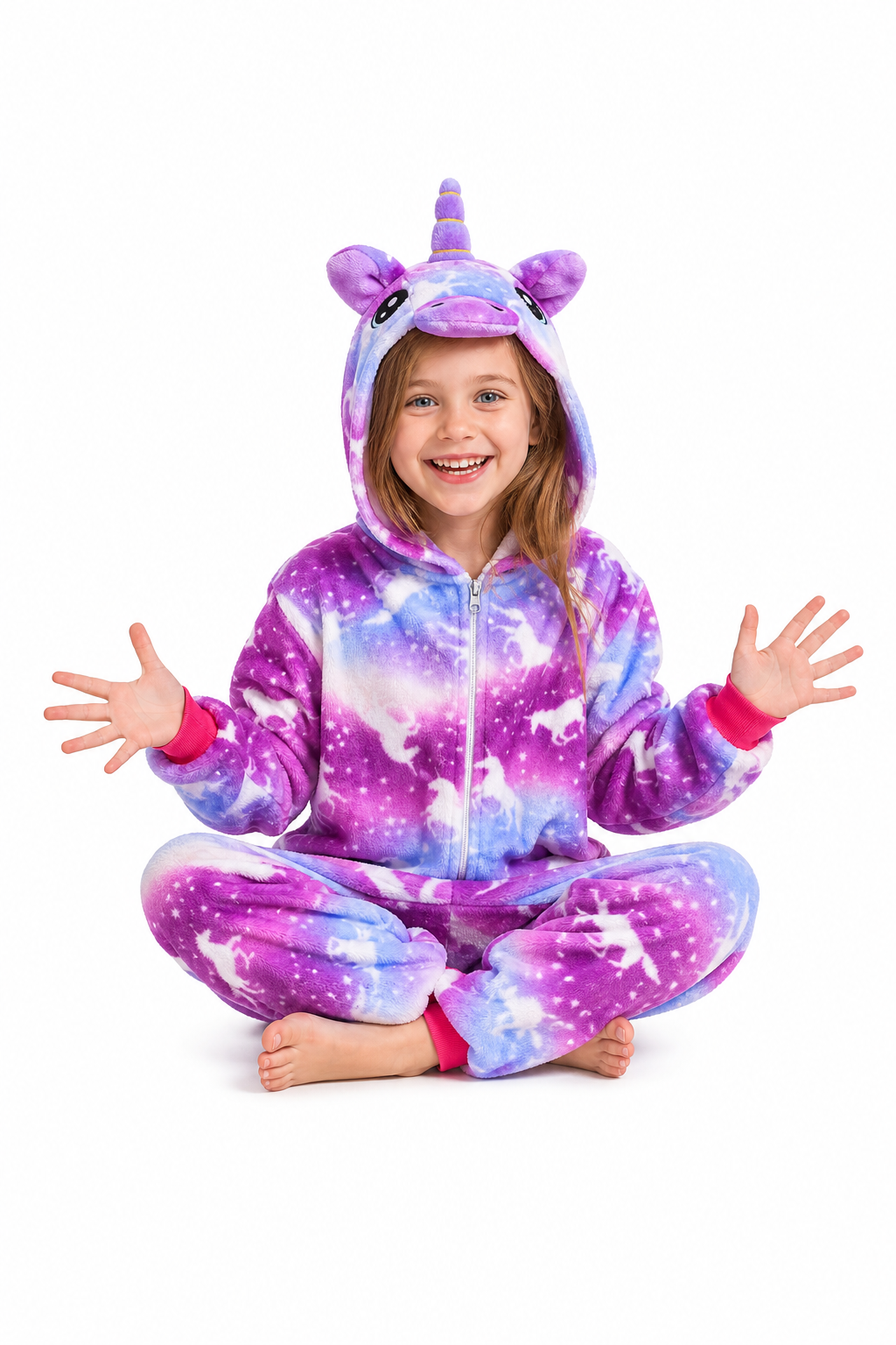 Kids' Hooded Blue and Purple Galaxy Unicorn Kigurumi Costume Onesie - Image 5