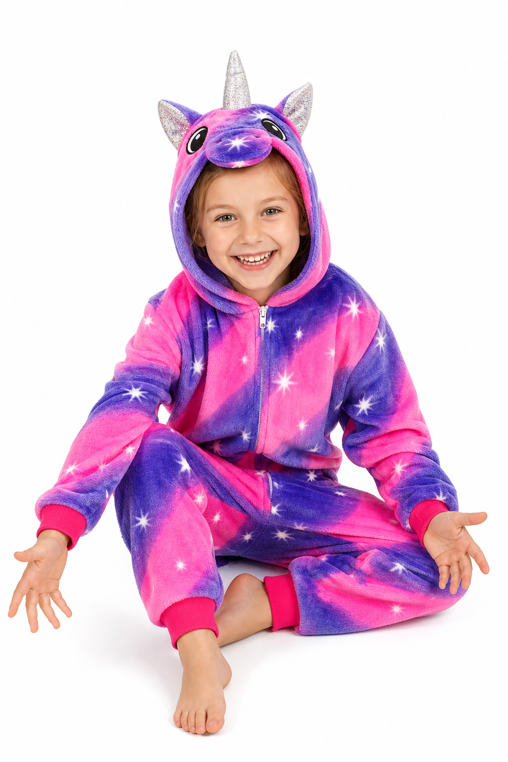 Kids' Hooded Pink and Violet Sparkle Star Unicorn Kigurumi Costume Onesie - Image 5