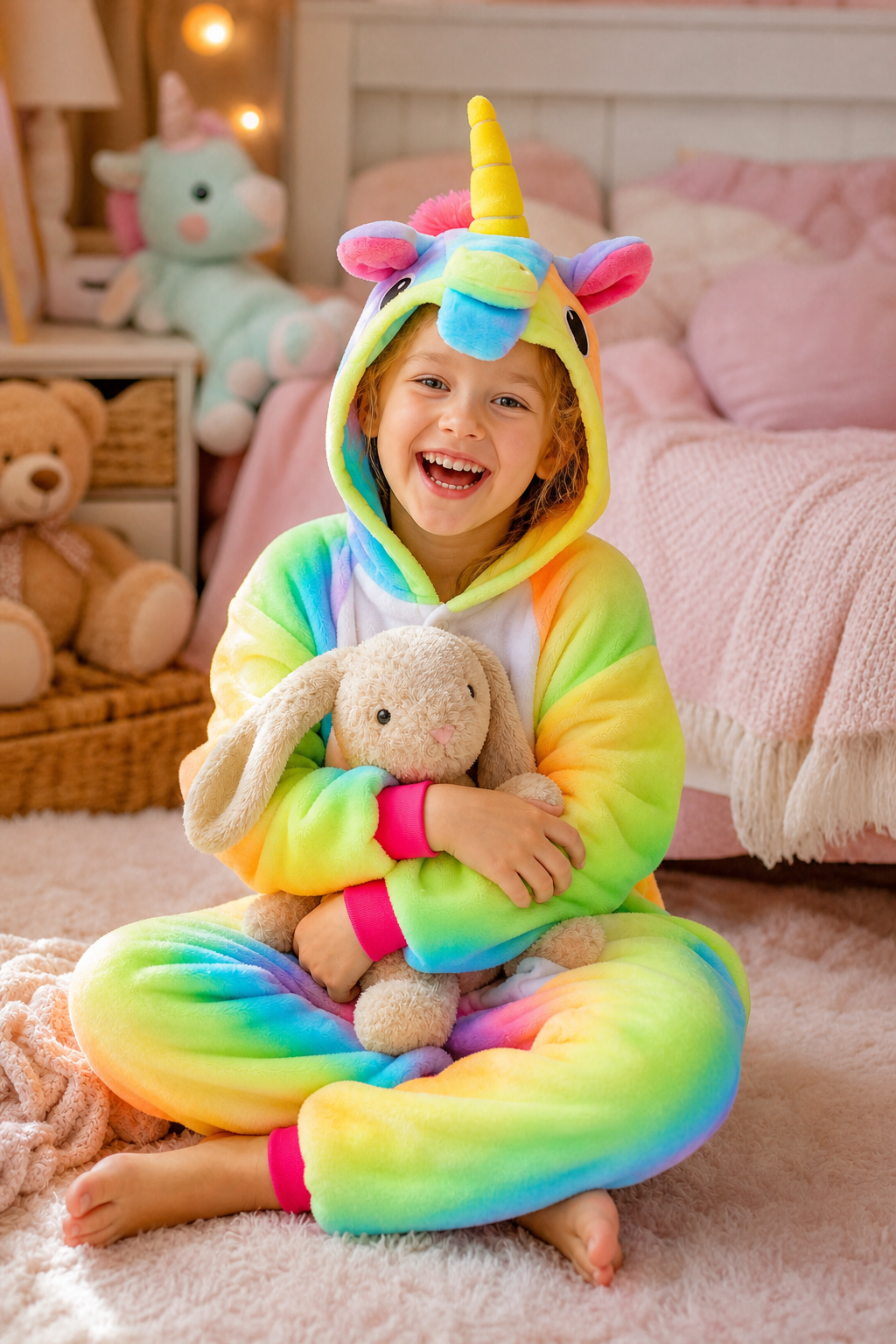 Kids' Hooded Rainbow Ombre Unicorn Kigurumi Onesie - Image 6