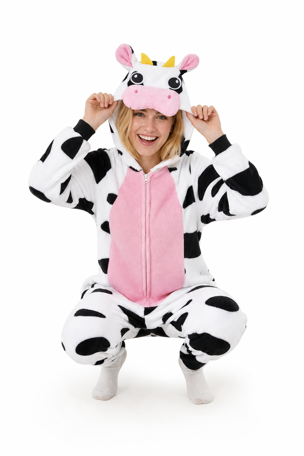Adult Cow Kigurumi Onesie with Pink Belly - Image 5