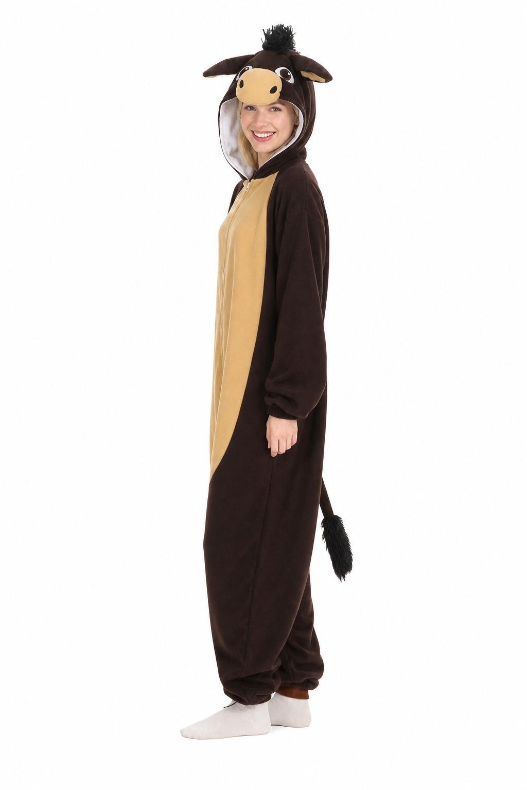 Adult Plush Brown Donkey Onesie Costume - Image 2