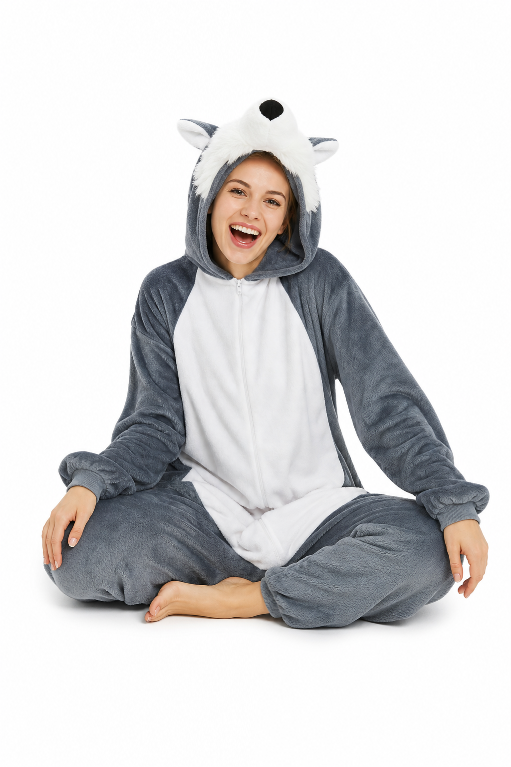 Adult Soft Grey Wolf Plush Kigurumi Onesie - Image 5