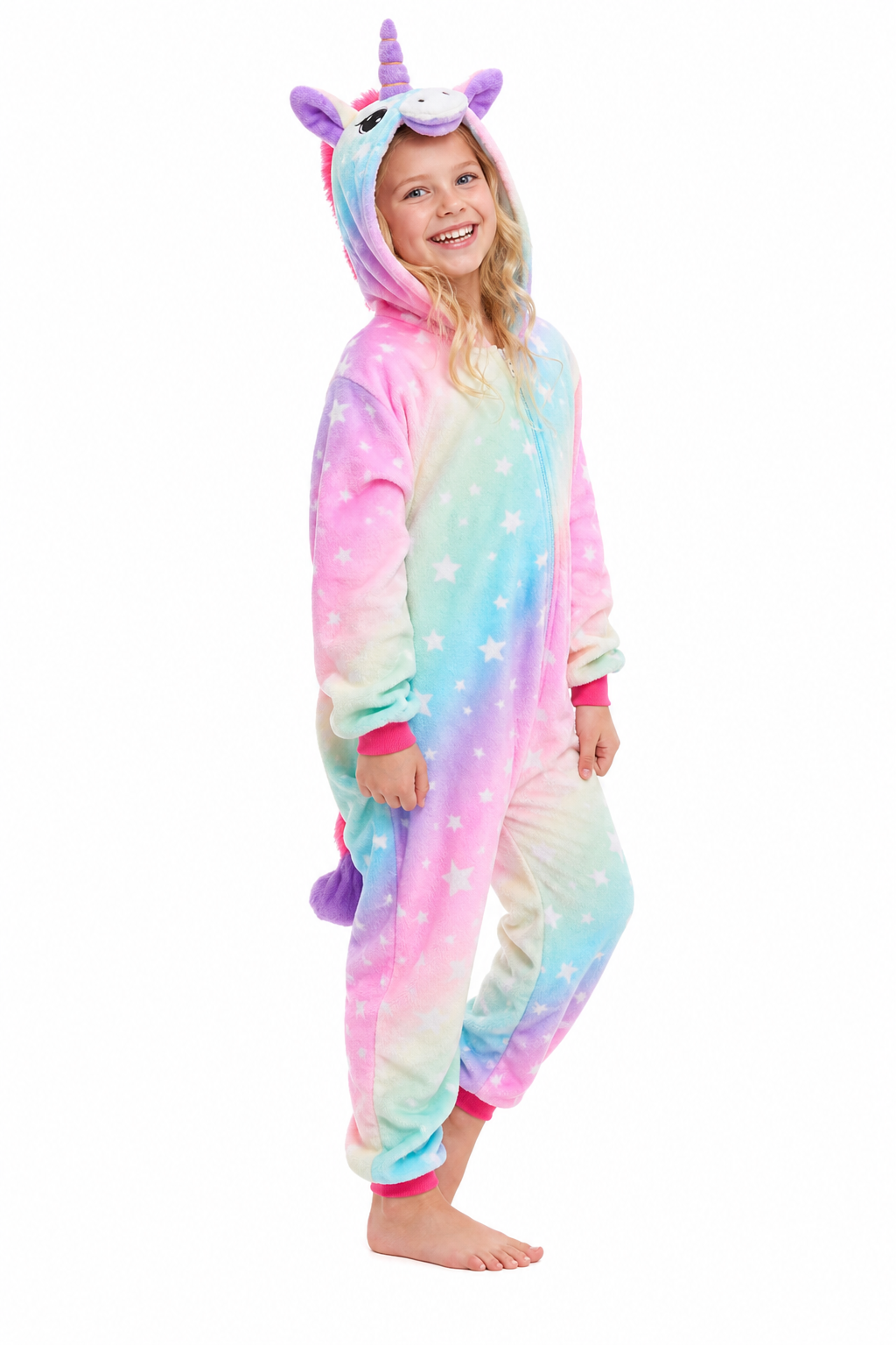 Kids' Hooded Pastel Gradient Star Unicorn Kigurumi Onesie - Image 3