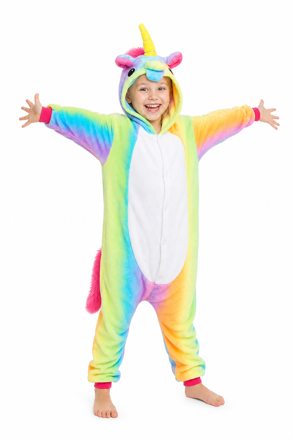 Kids' Hooded Rainbow Ombre Unicorn Kigurumi Onesie - Image 3