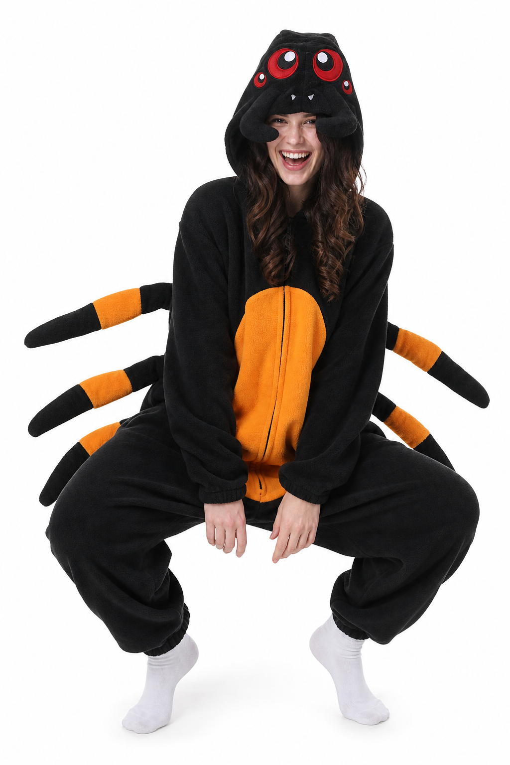 Adult Black and Orange Spider Kigurumi with Attached Legs - Image 5