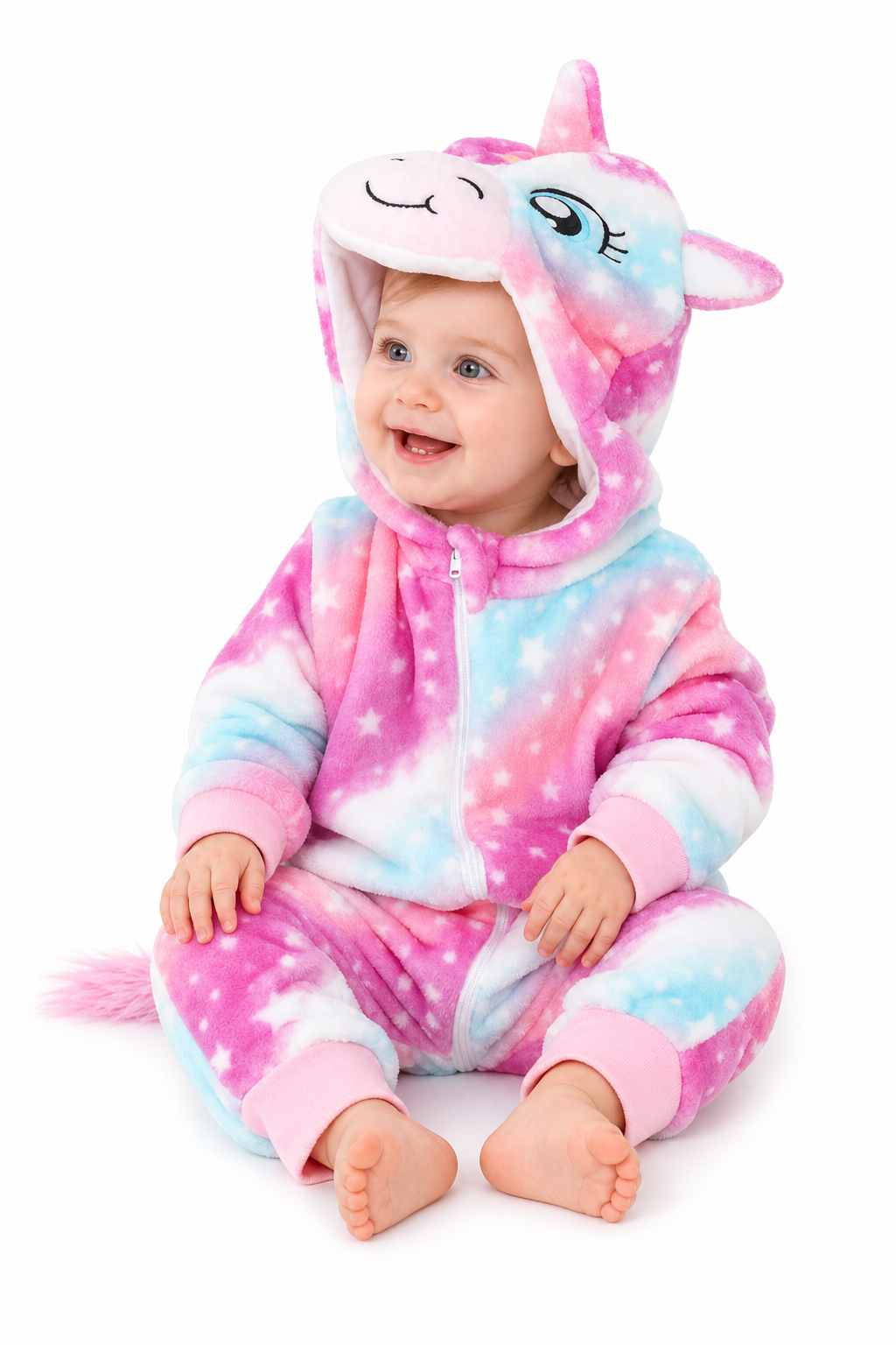 Plush Unicorn Baby Onesie with Tie-Dye Stars - Image 3