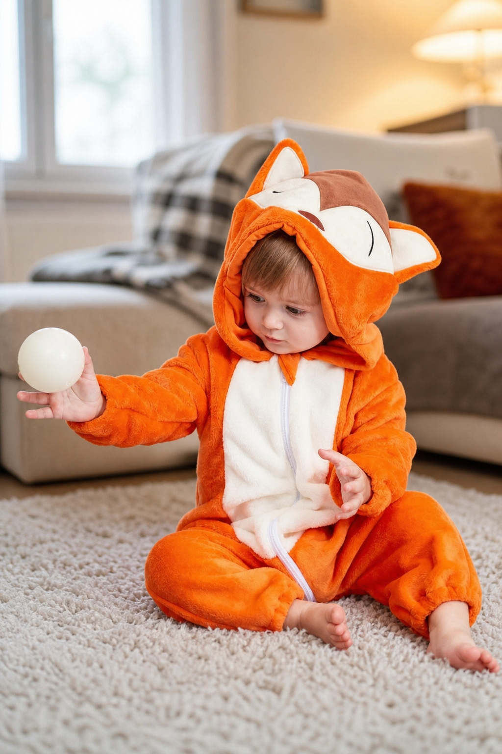 Baby Orange Plush Fox Hooded Onesie - Image 6