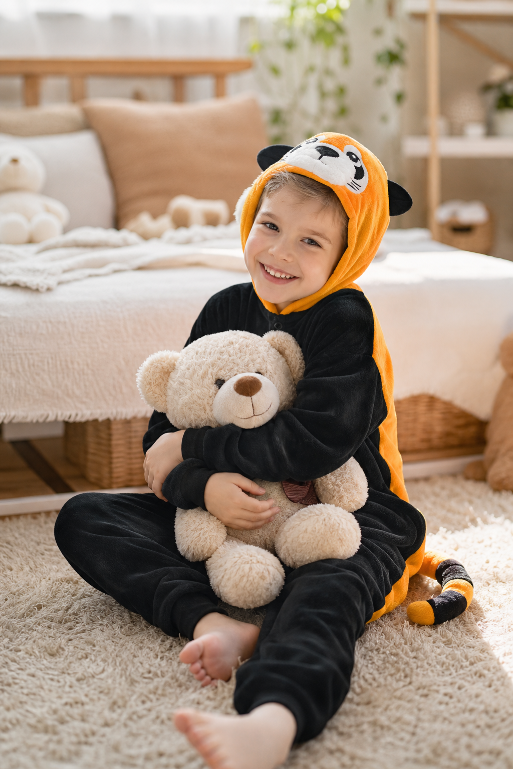 Kids' Hooded Black and Orange Red Panda Kigurumi Onesie - Image 6