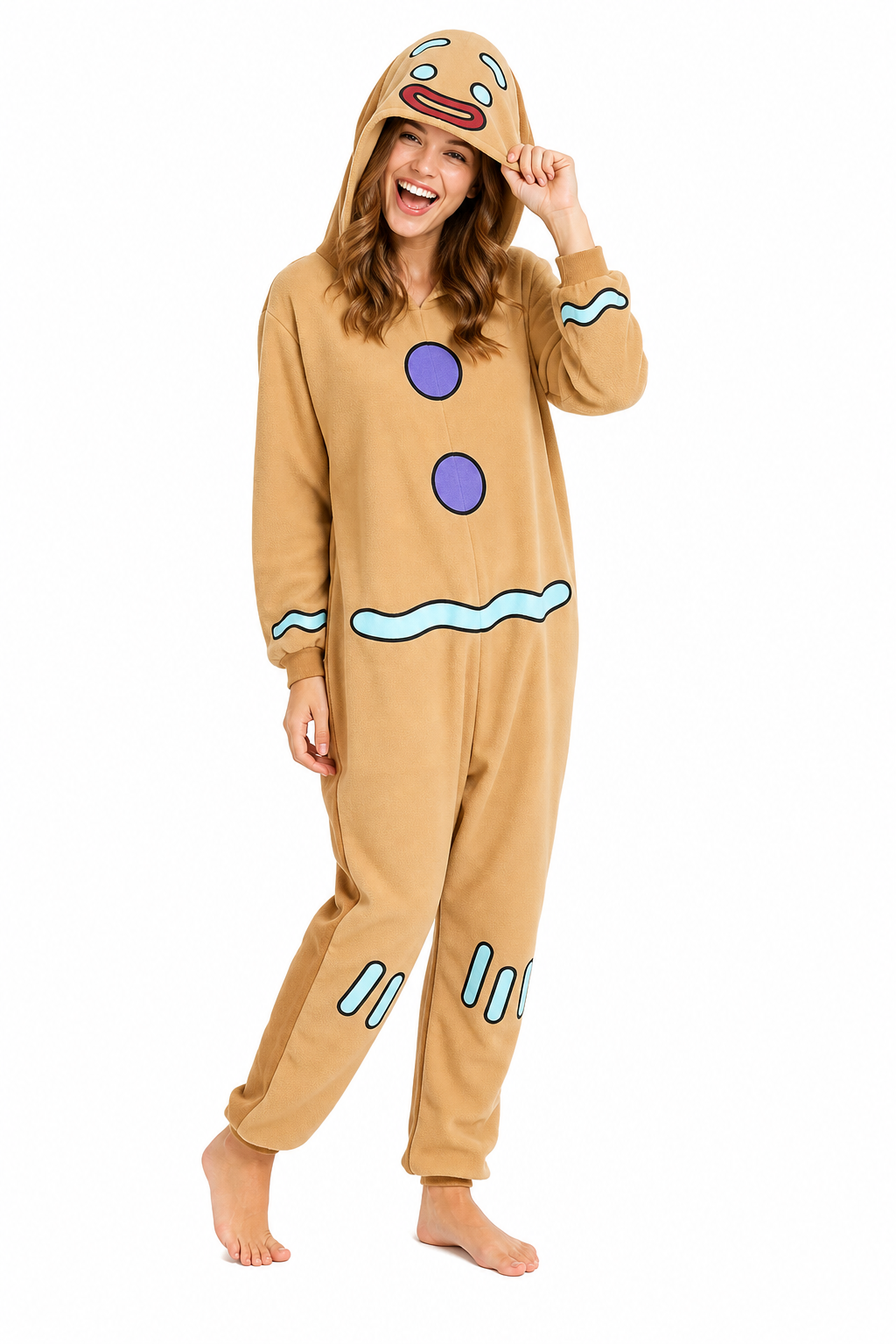 Adult Hooded Gingerbread Man Kigurumi Onesie - Image 3