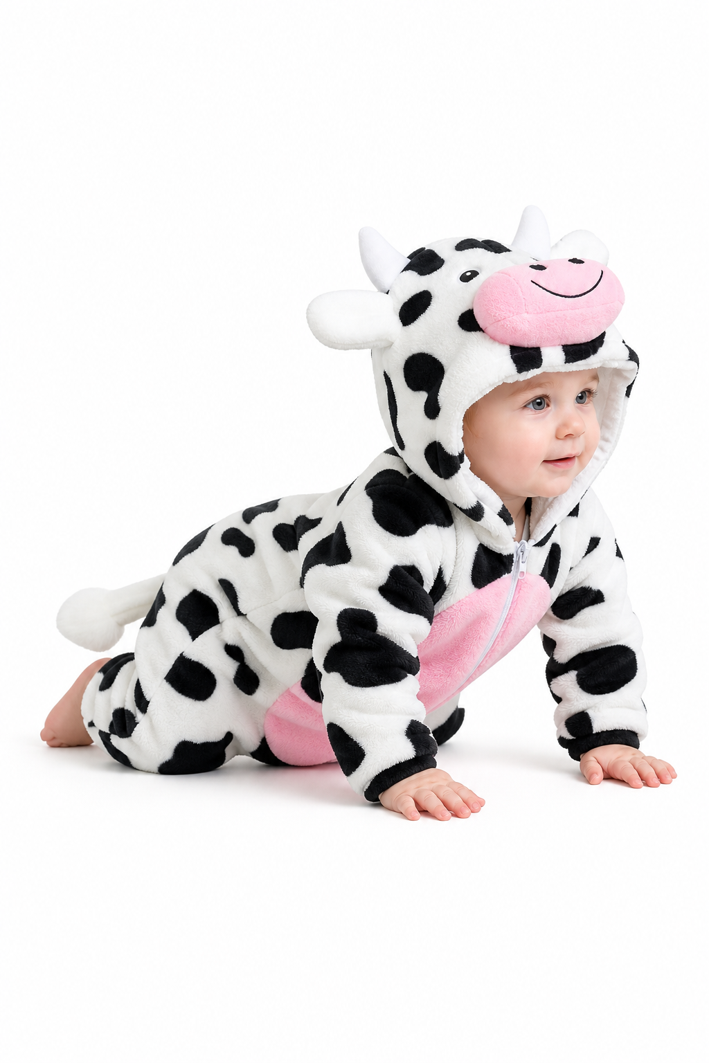 Plush Black and White Cow Baby Onesie - Image 2