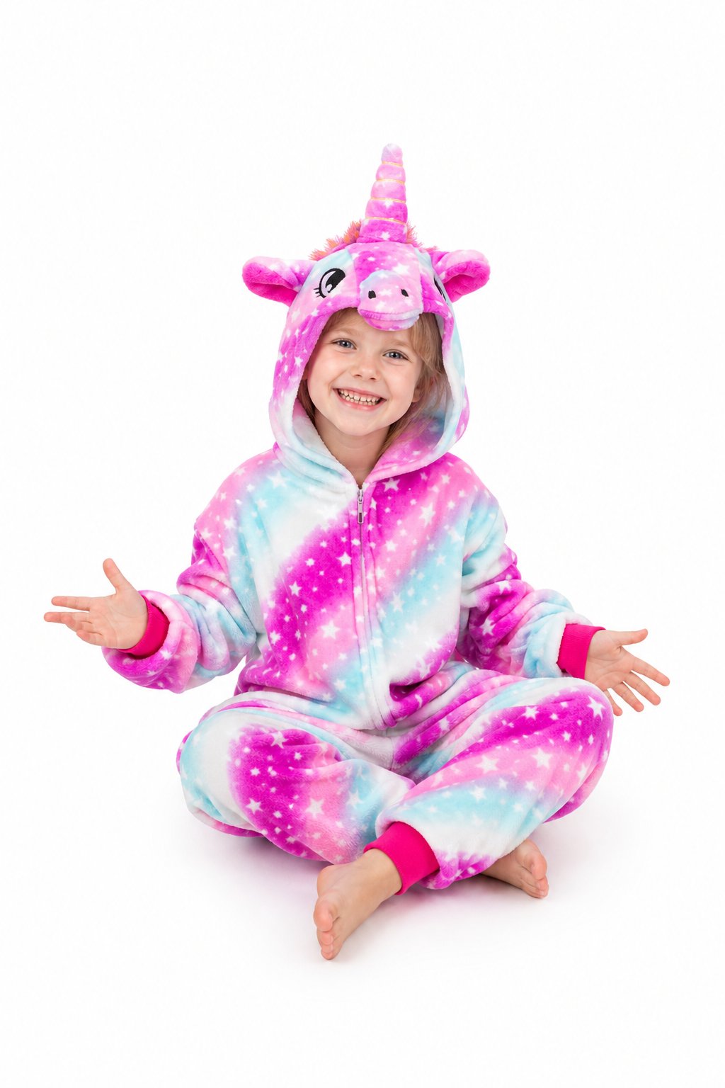 Kids' Hooded Pink Purple and Blue Star Unicorn Kigurumi Onesie - Image 5