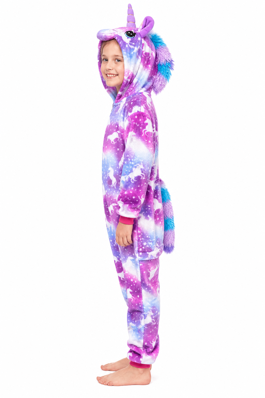Kids' Hooded Blue and Purple Galaxy Unicorn Kigurumi Costume Onesie - Image 3
