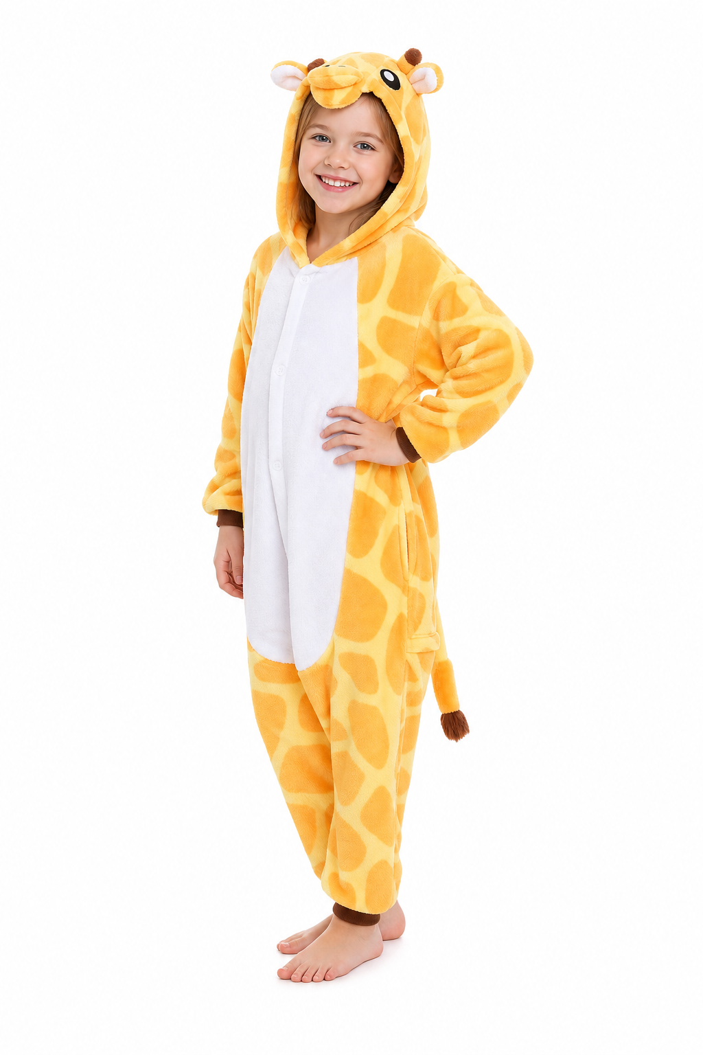 Kids' Hooded Yellow Giraffe Plush Kigurumi Onesie - Image 3
