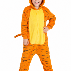 Kids' Hooded Yellow-Bellied Orange Tiger Kigurumi Costume Onesie