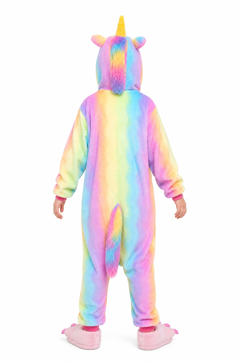 Kids' Hooded Pastel Rainbow Unicorn Kigurumi Onesie - Image 3