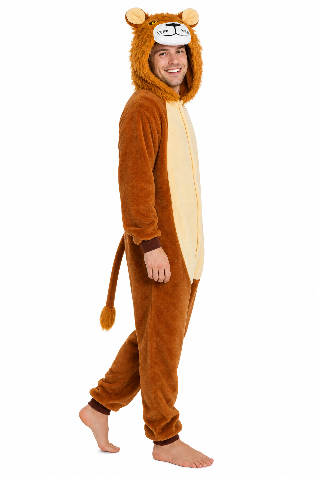 Adult Plush Brown Lion Onesie with Fluffy Mane - Image 2