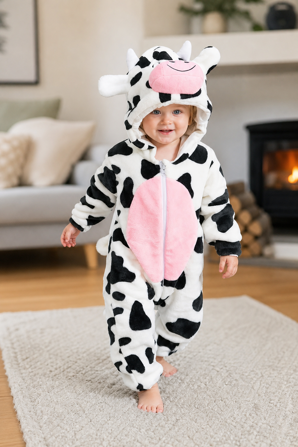 Plush Black and White Cow Baby Onesie - Image 5