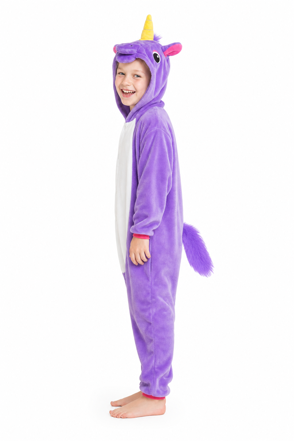 Kids' Hooded Solid Purple Unicorn Kigurumi Costume Onesie - Image 2