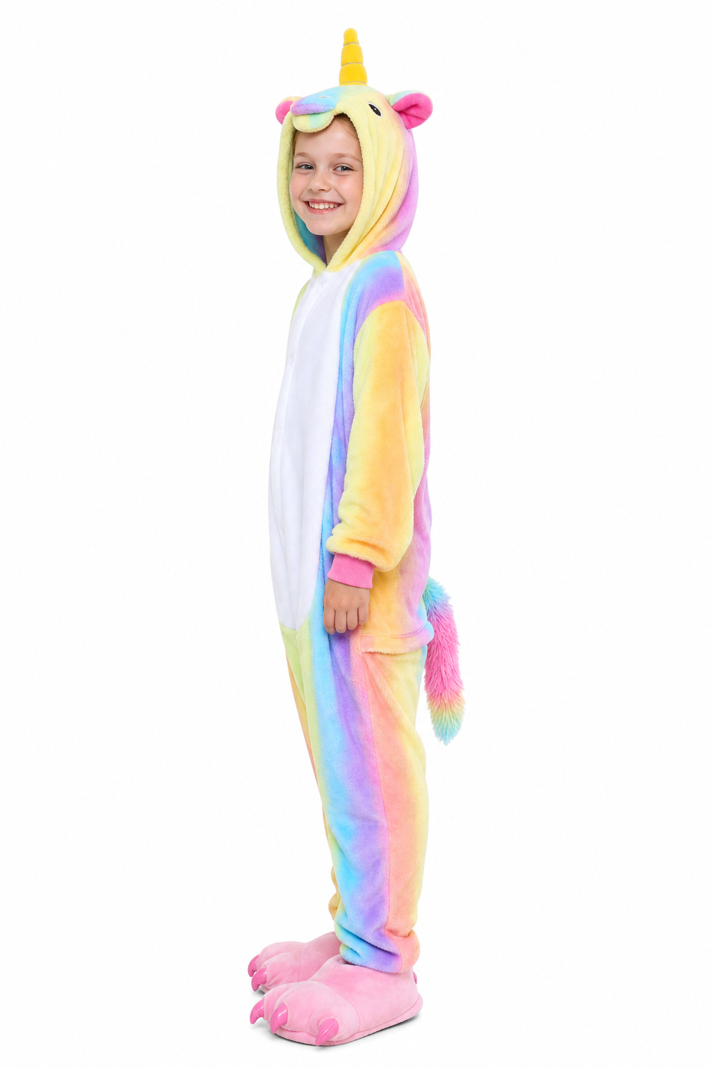 Kids' Hooded Pastel Rainbow Unicorn Kigurumi Onesie - Image 2