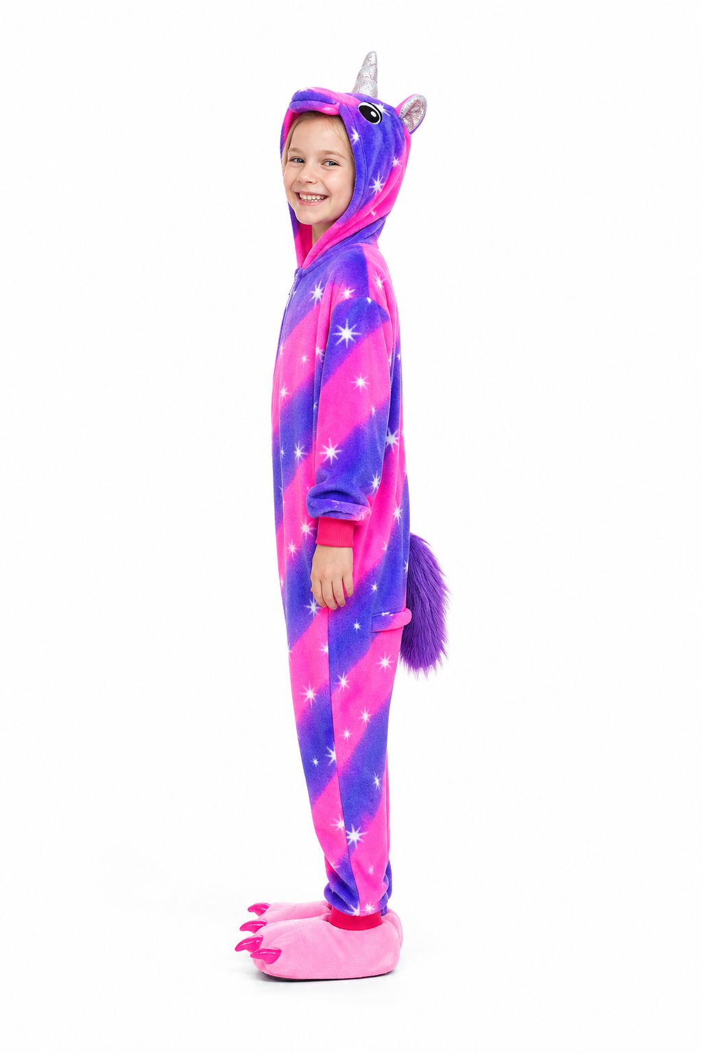 Kids' Hooded Pink and Violet Sparkle Star Unicorn Kigurumi Costume Onesie - Image 3