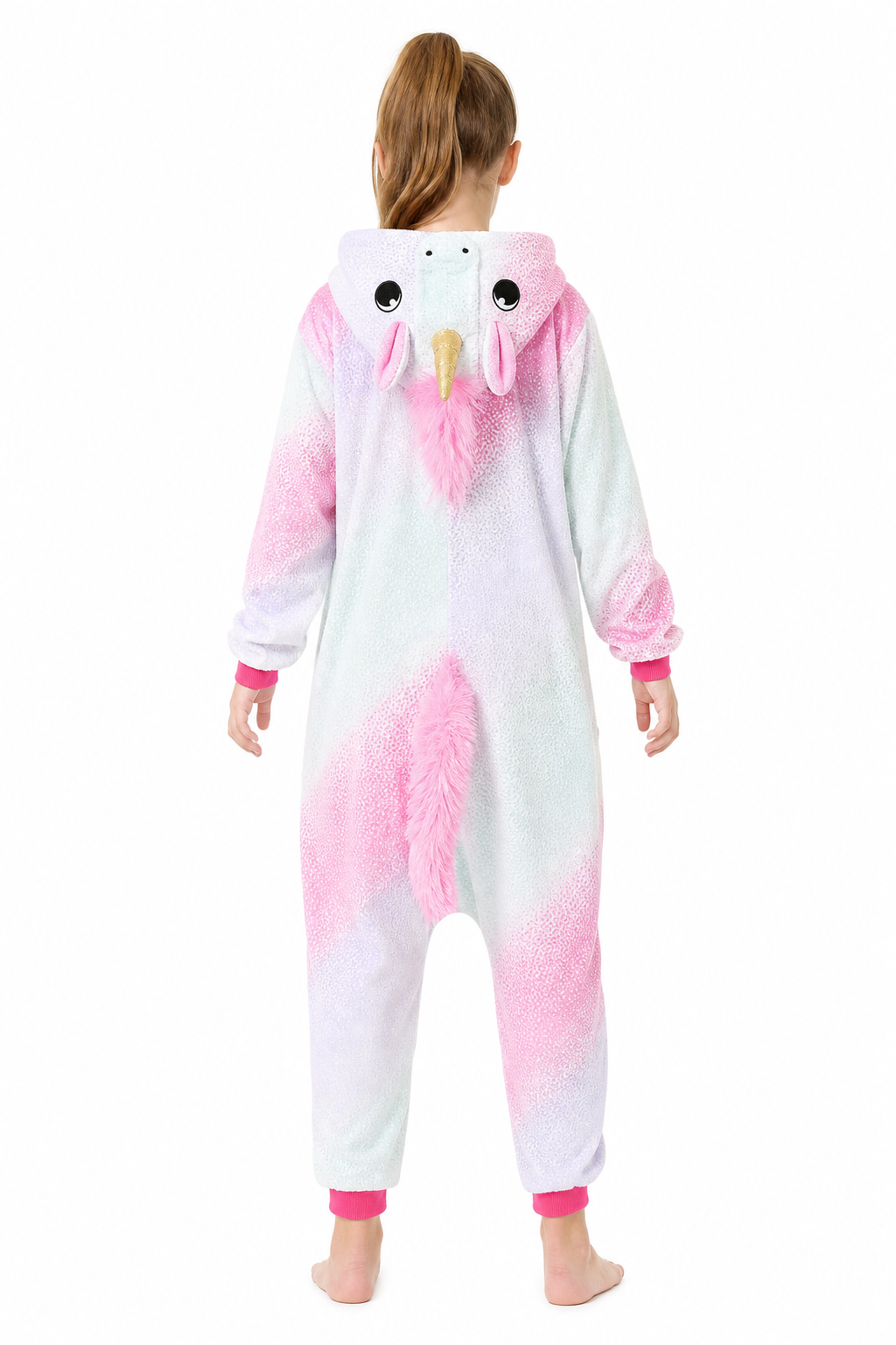 Kids' Hooded Pink and Mint Gradient Unicorn Plush Kigurumi Onesie - Image 4