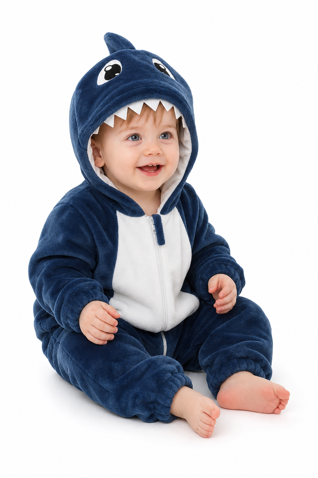 Cozy Blue Baby Plush Shark Kigurumi Onesie - Image 3