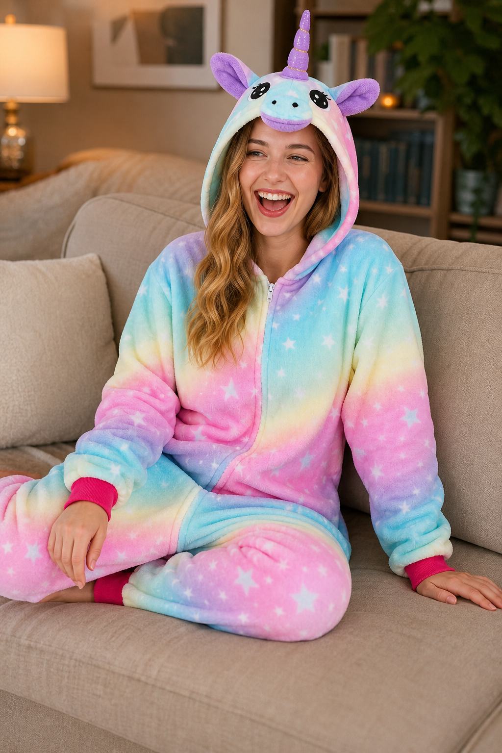 Adult Hooded Pastel Aurora Star Unicorn Kigurumi Onesie - Image 6