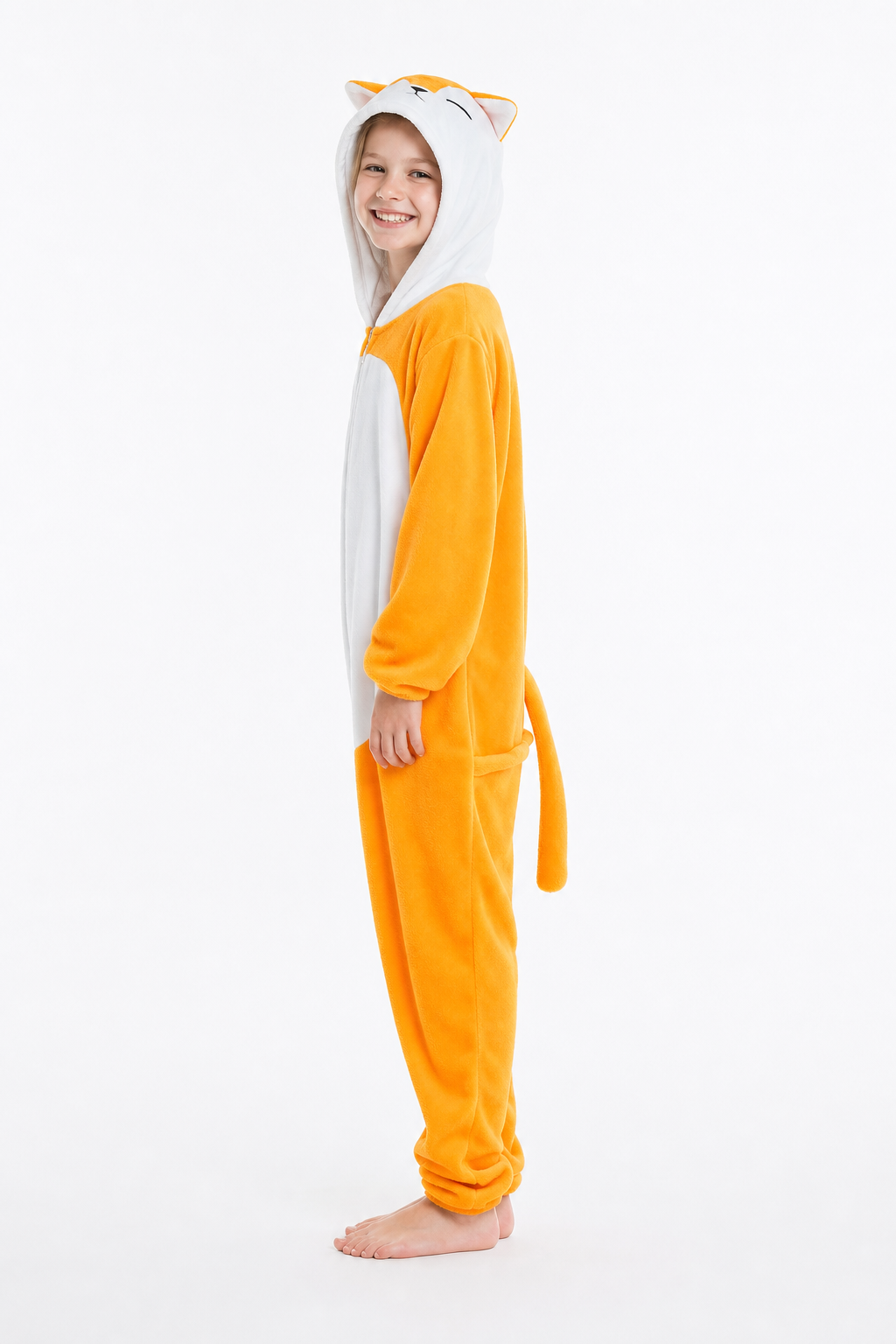 Kids' Hooded Bright Orange Fox Kigurumi Onesie - Image 2