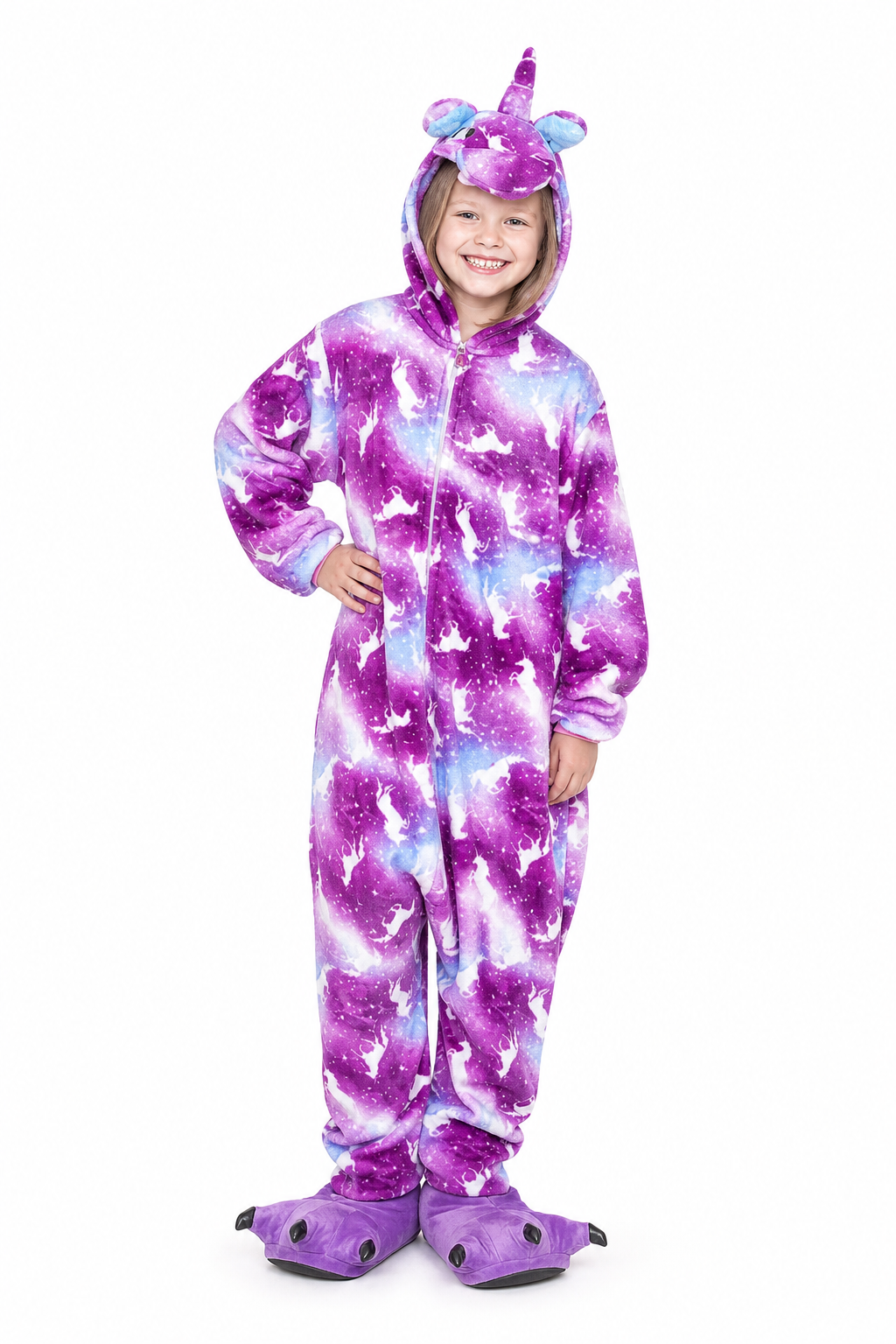 Kids' Hooded Purple Galaxy Unicorn Kigurumi Costume Onesie - Image 2