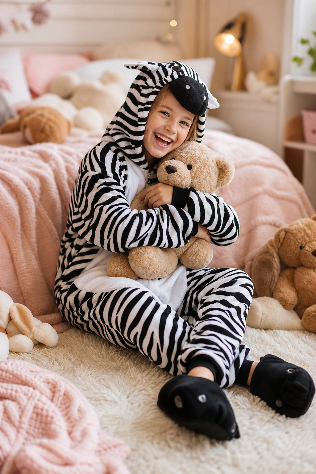 Kids' Plush Black and White Zebra Onesie - Image 6