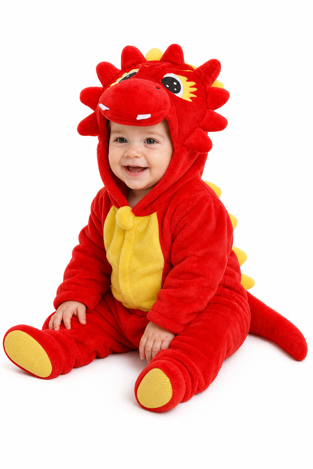 Cozy Baby Red Dragon Plush Hooded Kigurumi Onesie - Image 3