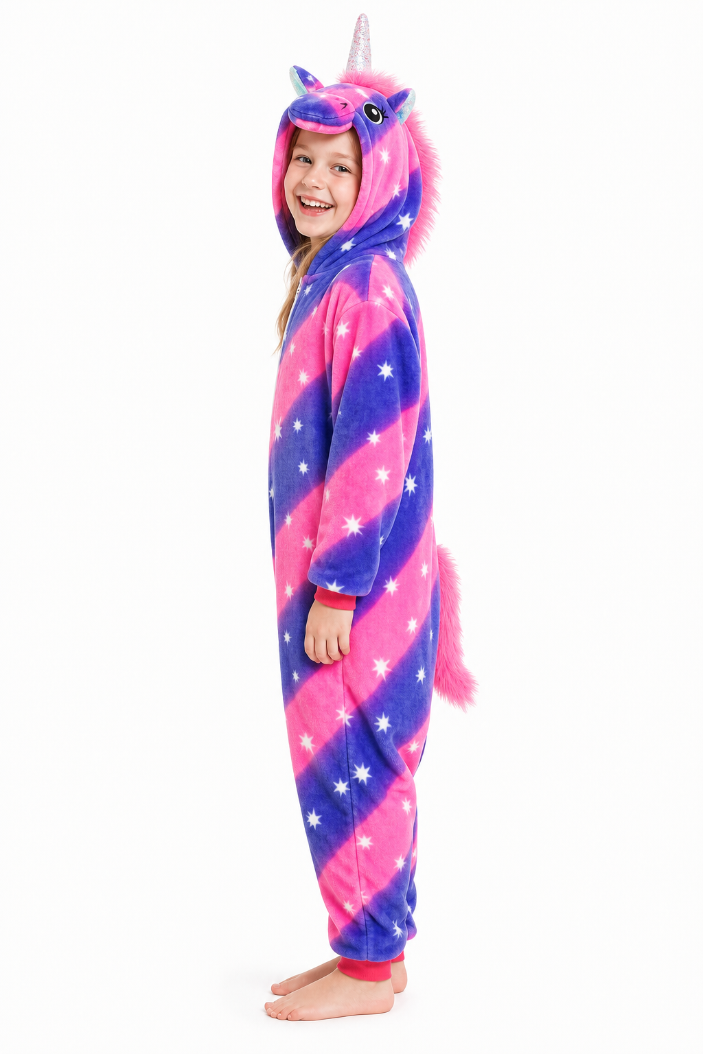 Kids' Hooded Pink and Indigo Star Unicorn Kigurumi Onesie - Image 2