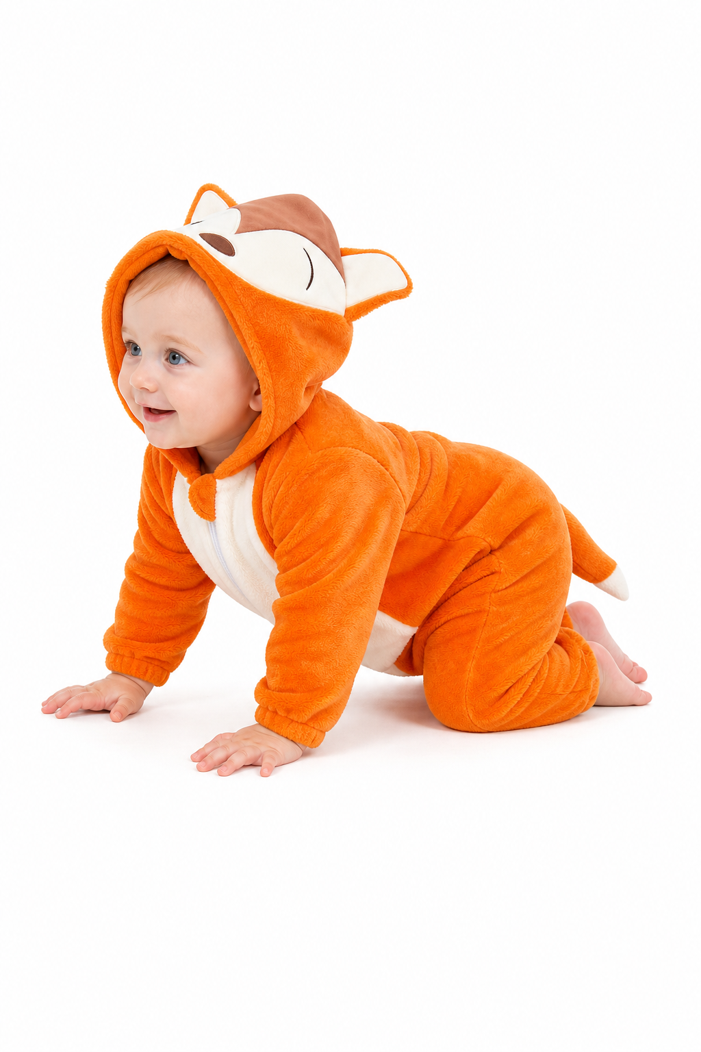 Baby Orange Plush Fox Hooded Onesie - Image 2