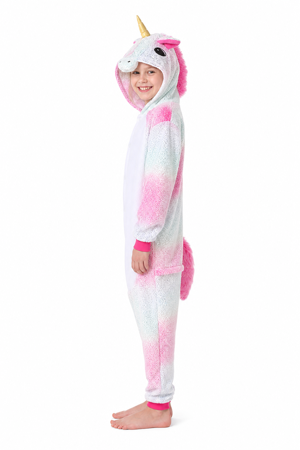 Kids' Hooded Pink and Mint Gradient Unicorn Plush Kigurumi Onesie - Image 2
