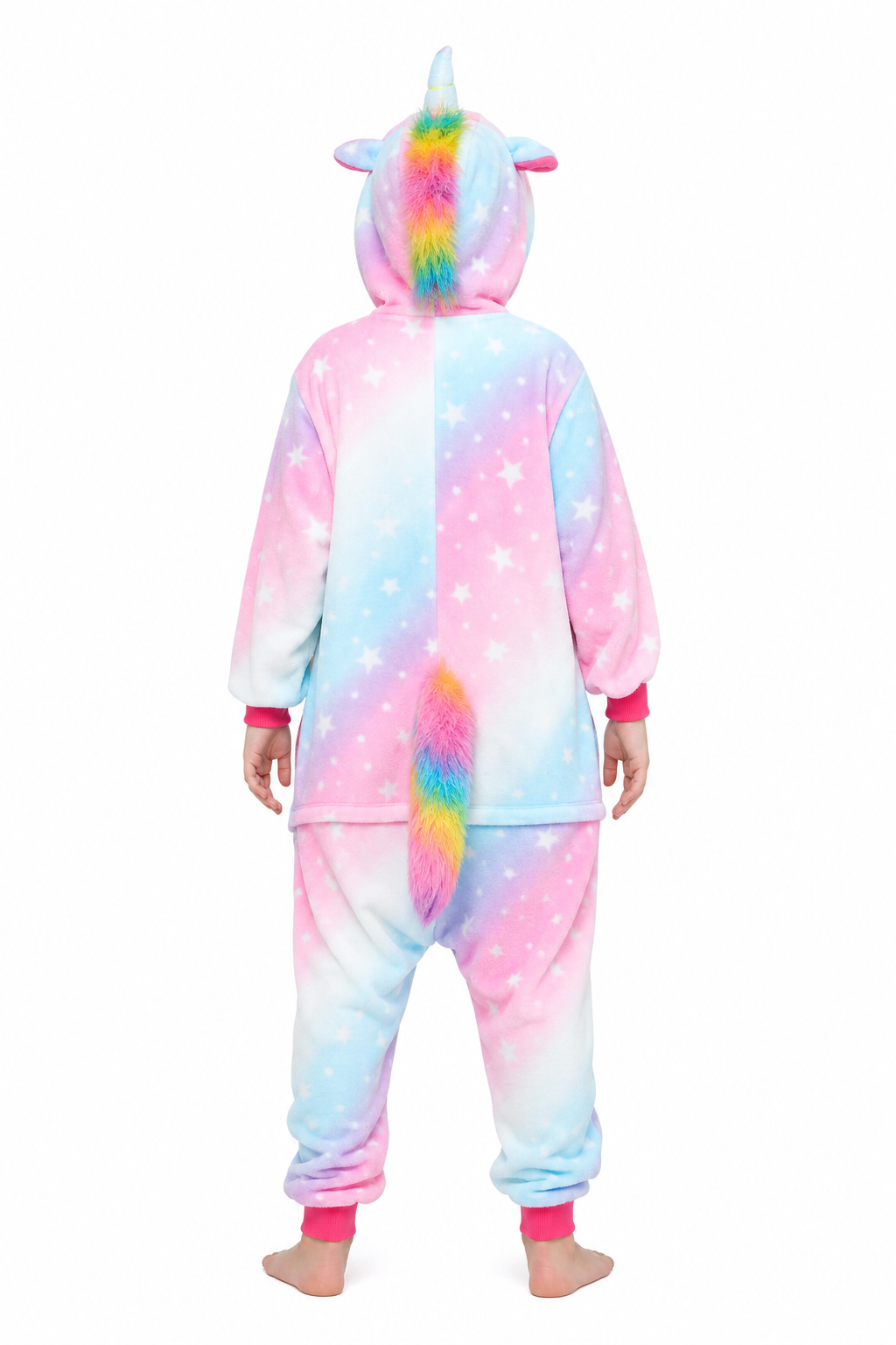 Kids' Hooded Pink and Blue Pastel Star Unicorn Kigurumi Onesie - Image 4